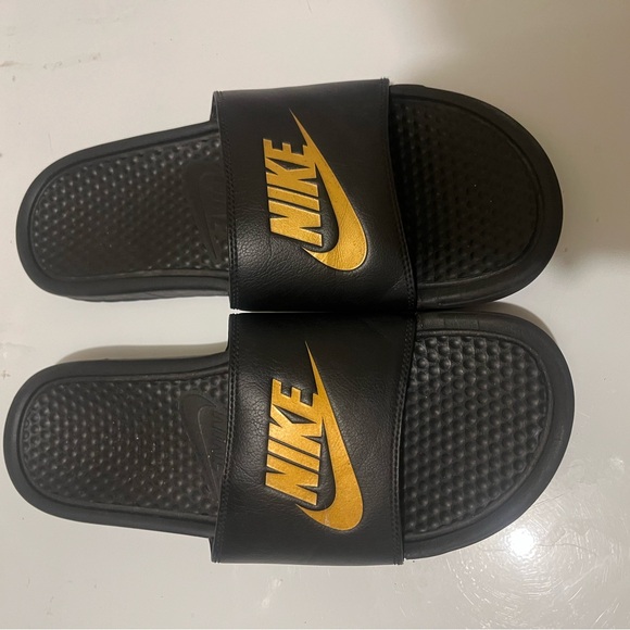 Nike Kids Black and Gold Slides - Picture 2 of 3